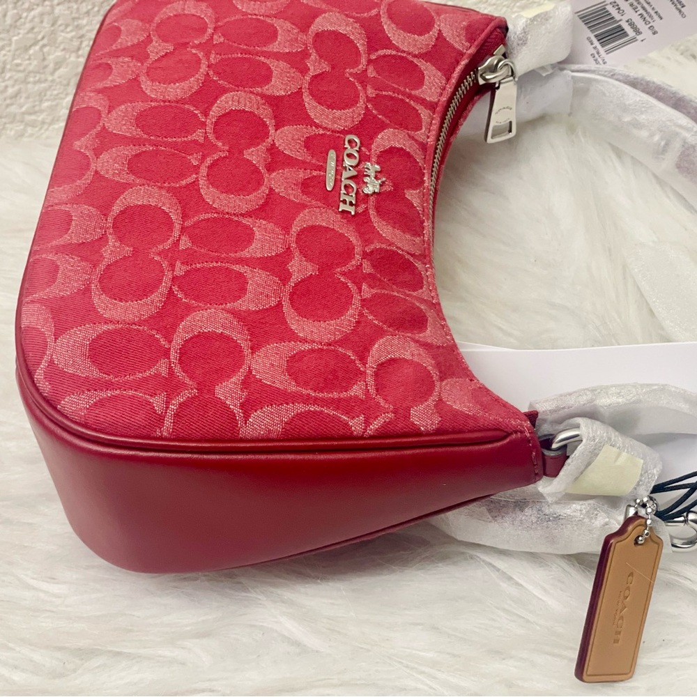 Coach Teri Shoulder Crossbody Bag In Signature Denim CDE43 Denim Silver/True Red - Picture 5 of 11